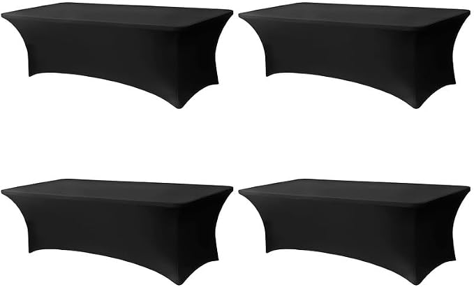 4 Pack 8FT Rectangular Spandex Tablecloth,Wrinkle Resistant Fitted Cover for 96x30 inch Banquet Table Cloth, Washable Stretch Fabric for Party, Events, Wedding, Vendor - Black