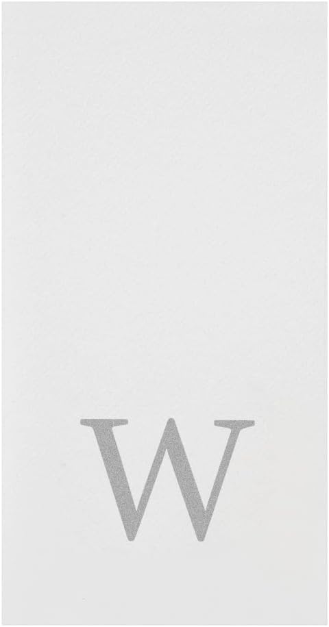 Luxenap 15.8 X 7.9 Inch Linen-Feel Guest Towels, 50 Lettered Hand Towels - Silver Letter 'W', Sans Serif Font, White Paper Dinner Napkins, airlaid, For Restrooms And Tables - Restaurantware