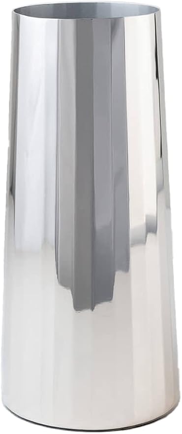 Serene Spaces Living Large Silver Cylinder Metal Vase, Elegant Flower Vase for Wedding, Anniversary, Home Decor, Table Centerpiece for Coffee Table, Dining Table, Countertop, 4.25" Dia & 9" Tall