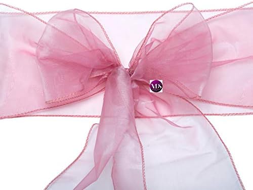 VDS Pack of 125 Organza Chair Sashes for Weddings & Events Décor | Sheer Shiny Dining Chair Bows for Banquet, Party, Reception | Reusable Decorative Sash for Folding & Chiavari Chairs - Dusty Pink