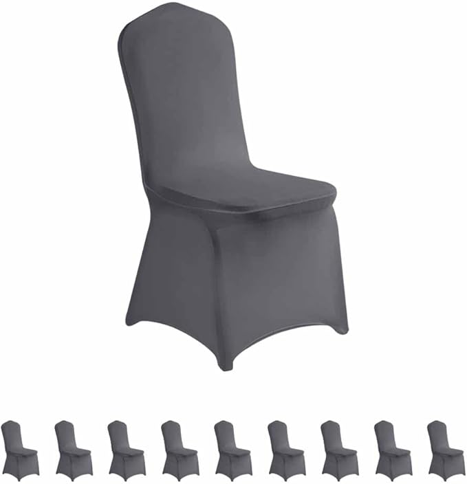LZY 10pcs Spandex Chair Cover Stretch Slipcovers for Wedding Party, Dining Banquet Chair Decoration Covers (Gray, 10)