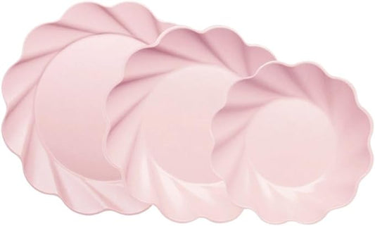Eco-Friendly Compostable Party Plates - 24 Piece Set in 3 sizes. 8 XL Plates, 8 Dinner Plates, 8 Salad Plates- Made Of Bamboo Wood Fiber, and Sugarcane- Sturdy, Heavy Duty & Stunning - Blush