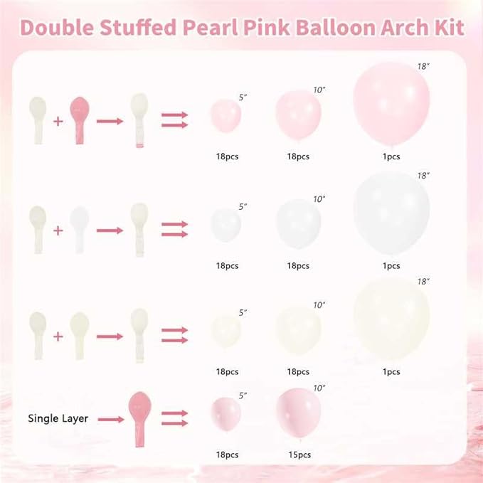 Double Stuffed Pink Balloon Arch Kit 149Pcs Double Stuffed Pearl Pink and White Balloon Arch Kit for Wedding Birthday Bridal Shower Engagement Baby Shower Party Decorations