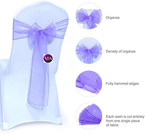 VDS Pack of 75 Organza Chair Sashes for Weddings & Events Décor | Sheer Shiny Dining Chair Bows for Banquet, Party, Reception | Reusable Decorative Sash for Folding & Chiavari Chairs - Lavender