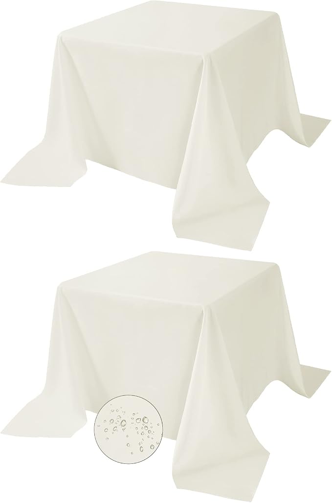 Fokitut 2 Pack Waterproof Square Tablecloth, 90x90 Inch, Stain Resistant and Wrinkle Polyester Table Cloth, Fabric Table Cover for Kitchen Dining, Wedding, Party, Holiday Dinner-Ivory