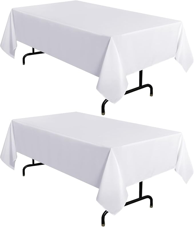 sancua 2 Pack White Tablecloth 60 x 120 Inch, Rectangle 8 Feet Table Cloth - Stain and Wrinkle Resistant Washable Polyester Table Cover for Dining Tables, Buffet Parties and Camping