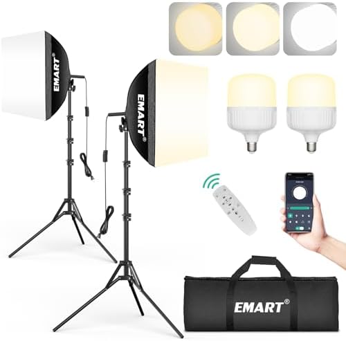 EMART Backdrop Stand 10x7ft(WxH) Photo Studio Adjustable Background Stand Support kit 16"x16" Pull Softbox Photography Lighting Kit with 50W 3000K-6000K LED Bulb with Remote/APP Control