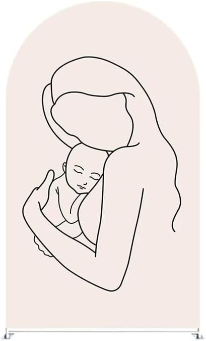 Mother and Her Baby Pattern Arched Fabric Backdrop Covers for Pregnant Party Double-Sided Arch Covers and Metal Arch Backdrop Stand