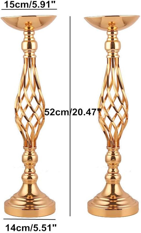 Gold Wedding Vases for Table Centerpieces - 2pcs of Twist Candleholder Stands, Elegant Floral Arrangement Vases, Metal Centerpieces for Reception Table Wedding Road-Leading Home Decor