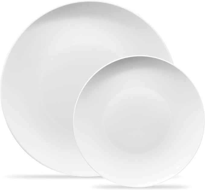 PLASTICPRO White Plastic Design Party Plates Premium heavyweight Elegant Disposable Tableware Dishes (128, White Organic)