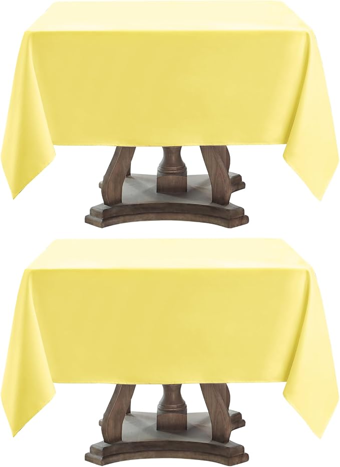 Square Tablecloth 52 x 52 Inch Yellow Tablecloths Stain-Wrinkle Resistant Washable Polyester Table Cloths for Holiday, Buffet Parties, and Weddinge 2pack