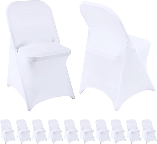 Folding Chair Covers 10 PCS Stretch Spandex Chair Covers Upgraded Universal Washable Fitted Chair Slipcovers Protector for Party, Wedding, Holidays, Banquet, Celebration (White, 10 PCS)