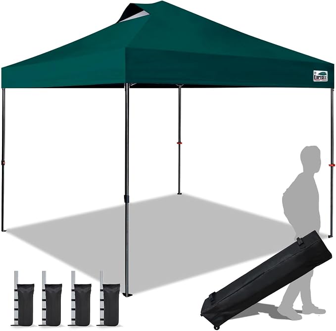 Eurmax USA NOMATTER ONE-Person Open&Close 10x10ft Pop Up Canopy Tent，Portable Shelter Canopy for Outdoor Events，Instant Canopies, Temporary Sunshade,Bonus 4 Sand Bags(Forest Green)