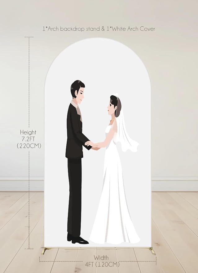7.2FT Metal Arch Backdrop Stand and White Arch Cover, Wedding Backdrop Stand with Cover, Gold Wedding Arches for Ceremony Baby Shower Birthday Parties Graduation Decoration