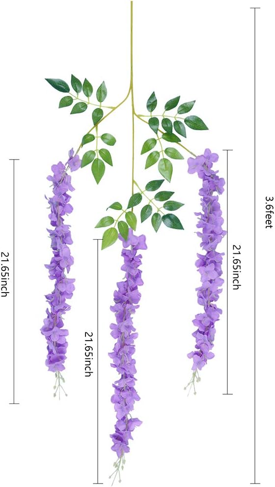 Pauwer Wisteria Hanging Flowers 12 Pack Fake Flower Garland Artificial Wisteria Vines Rattan Silk Flower String Wedding Party Wall Decorations,Purplete