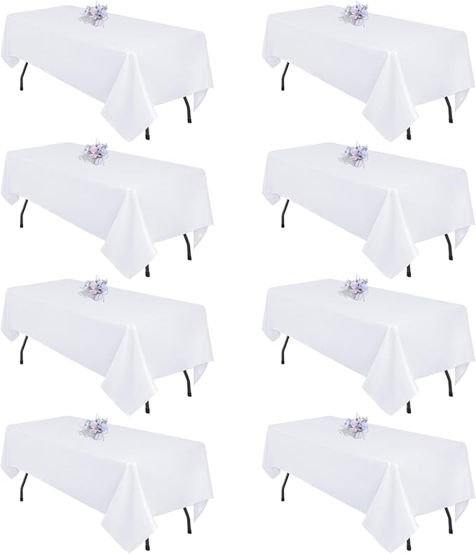 8 Pack White Table Cloth 60x102 Inch Rectangle Tablecloths for 6 Foot Rectangle Tables, Wrinkle Resistant Washable Polyester Fabric Rectangular Table Cover for Dining Banquet Wedding Party