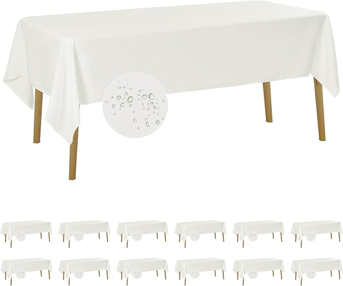 Fokitut 12 Pack Waterproof Rectangle Tablecloth, 60x102 Inch, Stain Resistant and Wrinkle Polyester Table Cloth, Fabric Table Cover for Kitchen Dining, Wedding, Party, Holiday Dinner-Ivory