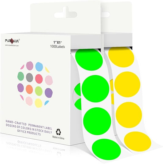 PARLAIM 1 Inch Round Adhesive Color-Code Dot Stickers,2Rolls/2000 per Roll dots Label Dispenser Box,Fluorescent Green/Yellow Circle Stickers Label for Office Home(Fluorescent Green+Yellow)