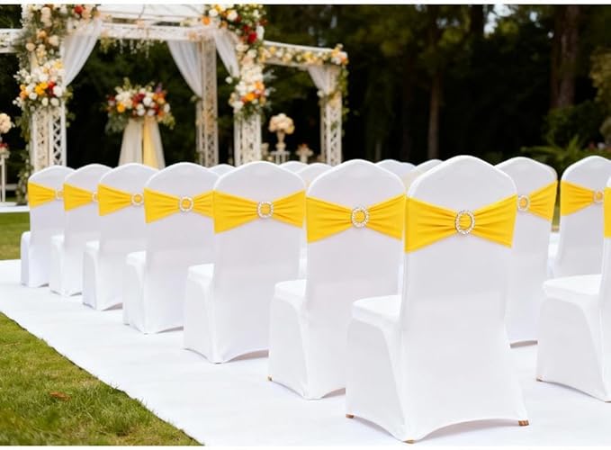 Spandex Yellow Chair Sashes 100 Pack, Yellow Chair Bands Sashes for Wedding Birthday Gender Reveal Party Decor, Chairs Ties