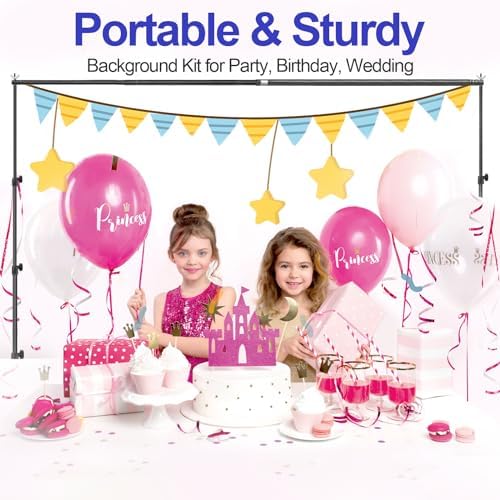 EMART 10x10FT Backdrop Stand, Photo Video Studio Adjustable&Lockable Heavy Duty Background Support System Kit with 12 Backdrop Clamps, 2 Sandbag and Carry Bag for Photography, Parties, Wedding, Video