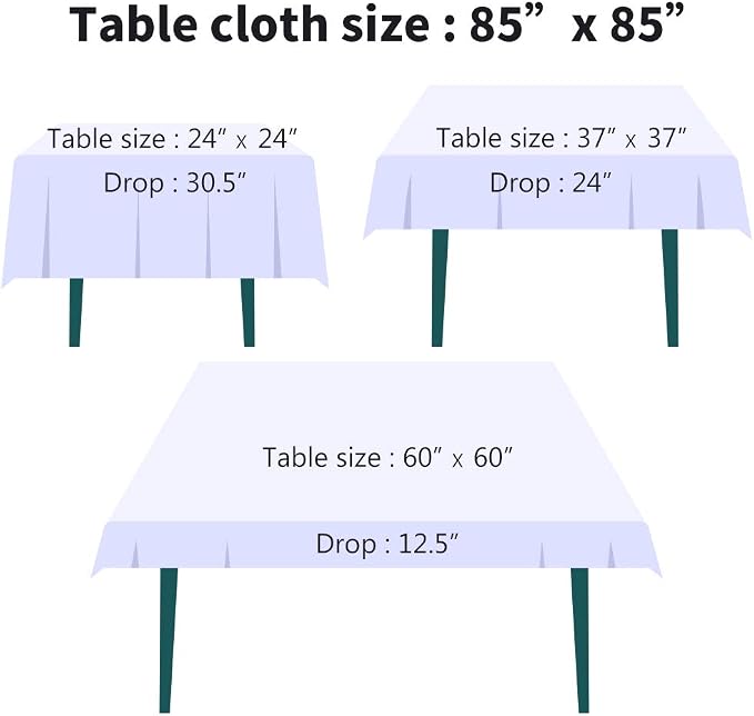Surmente Square Tablecloth for Square or Round Tables 100% Polyester 85x85 Inch Table Cloth for Weddings, Banquets, or Restaurants (White)