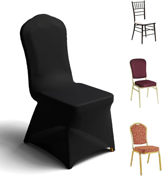 Trlyc 50 Pcs Spandex Chair Covers for Dining Chairs Stretch Polyester Dining Chairs Slipcovers for Wedding Party Decor Banquet Flat-Front Chair Cover (Black)