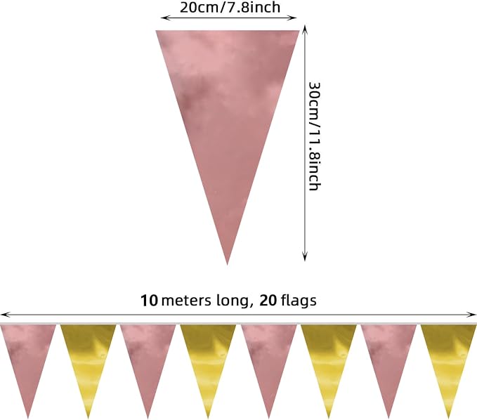 130FT Matte Rosegold LightGold Triangle Pennant Banner Flag Metallic Fabric Bunting Garland for Christmas Graduation Wedding Anniversary Bachelorette Birthday Bridal Shower Valentines Party Supplies