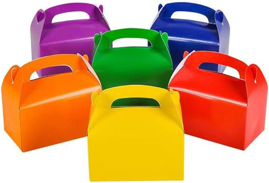 The Dreidel Company Gable Treat Boxes, (48-Pack) Party Favor Boxes for Kids Birthday, Candy Boxes Party Favors, Weddings Events, Baby Shower, 6.25" x 3.5" x 3.5" Inch Box (Multi-Color Treat Box)