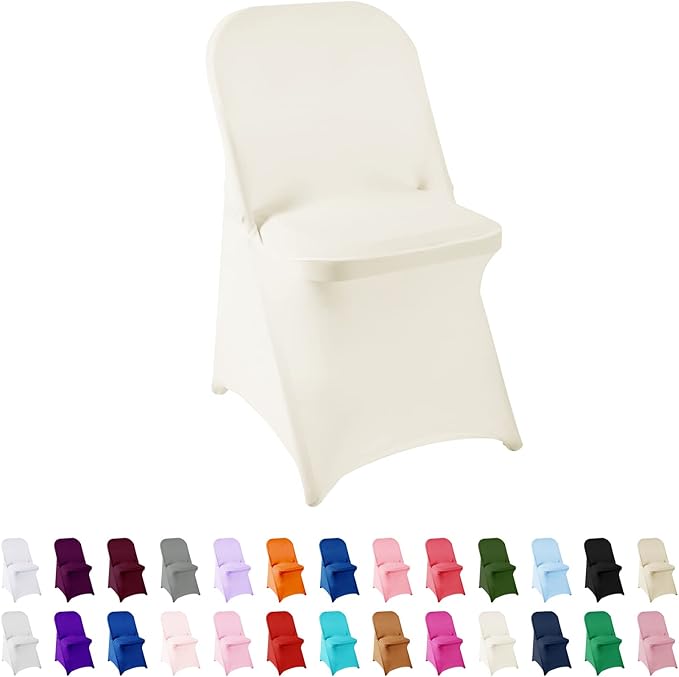 Spandex Chair Cover,12PCS,Living Room Folding Chair Covers,Removable Chair Covers Washable Protector Stretch Chair Cover for Party, Banquet,Wedding Event,Hotel(Ivory)