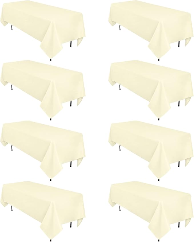 8 Pack Beige Tablecloth 60 x 126 Inch Rectangular Tablecloths for 8 Foot Rectangle Tables, Wrinkle Resistant Beige Table Cloth Washable Polyester Fabric Table Covers for Buffet Wedding Party Banquet