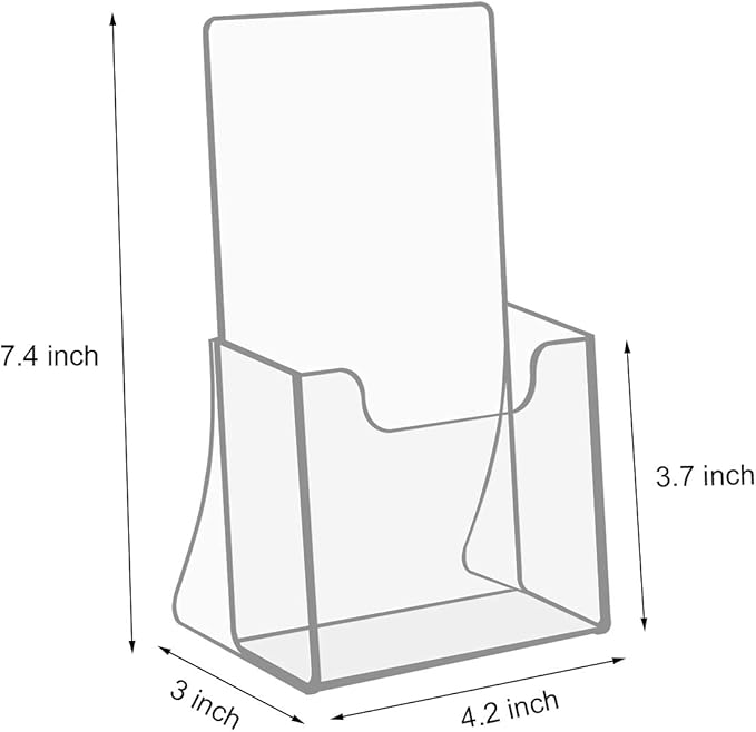 NIUBEE Acrylic Brochure Holder for 4’’ Trifold Pages, 50% Thicker Countertop Acrylic Literature Holder Plastic Flyer Display Stand for Magazine, Pamphlet, Booklets, Menu, Journals, 6 Pack