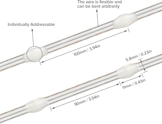 BTF-LIGHTING WS2812B IC RGB Pebble Pixel Light Seed String Roll Individual Addressable Chasing Color Smart Fairy String Light PVC Wire 32.8FT 100LED DC12V for Christmas Decor(No Adapter or Controller)
