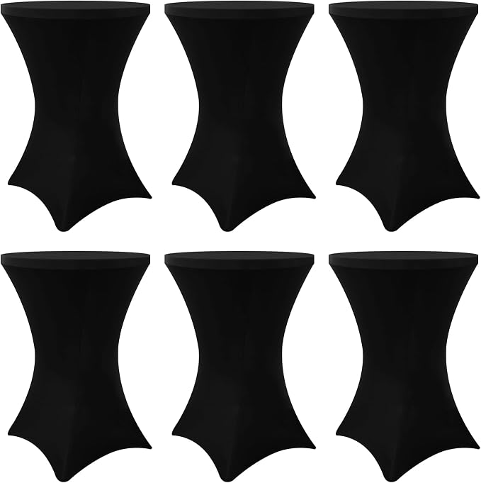 Moosfor Spandex Cocktail Table Covers 6 Pack, Elastic Fitted Stretch Table Cloth, Round High Top Tablecloths for Bar, Party, Pub, Wedding & Banquet (Black, 32x43 Inch)