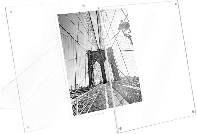 Isaac Jacobs 8” x 10” (2-Pack) Clear Plain Acrylic Picture Frame, Magnetic Photo Frame, Made for Tabletop Display with Two-Way Easel