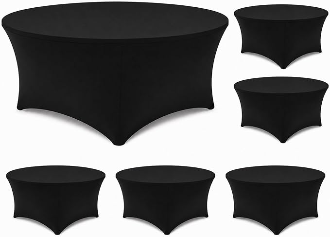 Round Table Covers - 6 Pack 72x30 Inch Table Cloth - Black Fitted Stretch Spandex Round Tablecloth for Party, Exhibition, Wedding, Event, Banquet