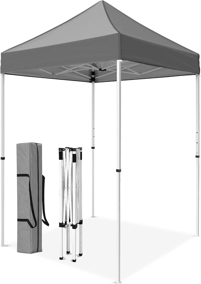 5x5 Pop Up Canopy Tent, Instant Portable Beach Canopy, Outdoor Tent with Carry Bag for Camping, Sports, Tailgating, Events, Gray