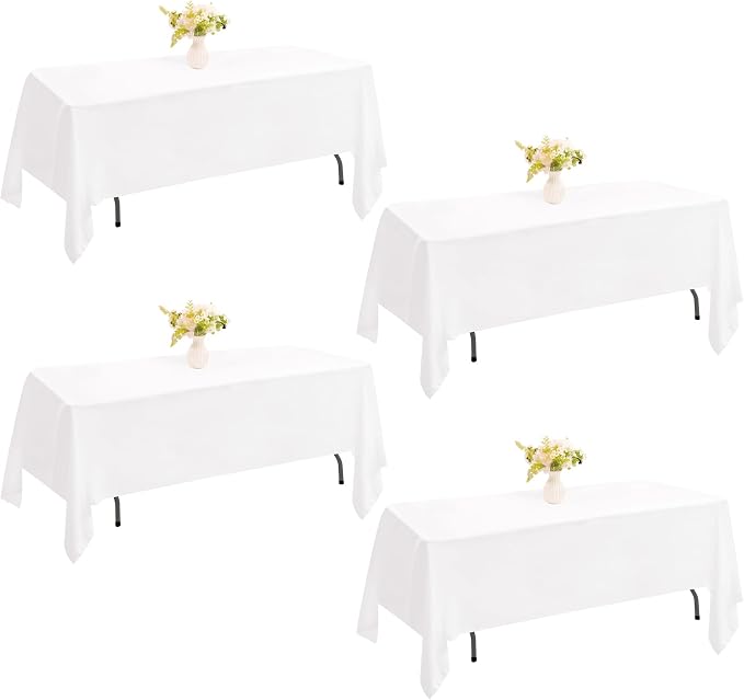 4 Pack Rectangle Tablecloth 60x102 Inch White Washable Polyester Table Cover for Wedding Dining Table Buffet Parties Banquet Decoration（White）
