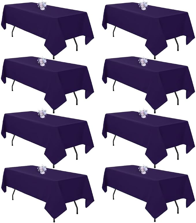 8 Pack Purple Tablecloth 60x102 Inch Rectangle Table Cloth for 6 Foot Rectangle Tables, Wrinkle Resistant Washable Polyester Fabric Rectangular Table Cover for Dining Banquet Wedding Party