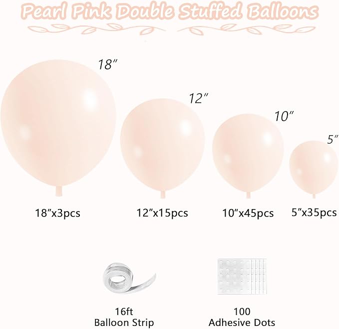 Light Pink Balloons, 98PCS Double Stuffed Blush Balloon Garland Arch Kit, 18/12/10/5 Inch Different Sizes for Birthday Party Graduation Wedding Anniversary Baby Shower Decorations
