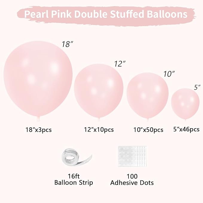 Pearl Pink Double Stuffed Balloons Different Size 115Pcs 5/10/12/18 Inch Pearl Light Pink Balloons Garland kit for Birde to be Wedding Engagement Bridal Shower Birthday Baby Shower Party