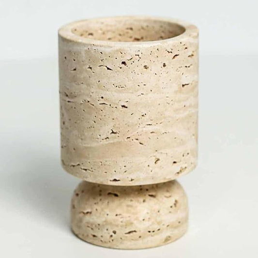 Farmhouse Travertine Pillar Candle Holder, Natural Stone Candlestick Decor | French Centerpieces for Table, Elegant Home Decor, Anniversary Weddings Gift