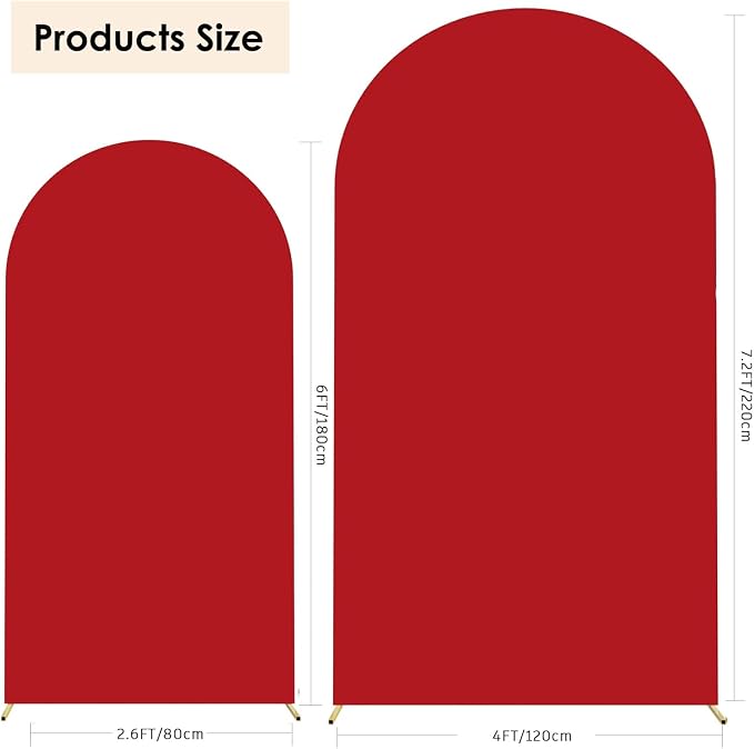 HAINARverS Set of 2 Wedding Arch Cover 6FT,7.2FT Spandex Fitted Stretchy Arch Stand Covers,2 Sided Round Top Chiara Backdrop Cover for Birthday Party Banquet Baby Shower Arch Decoration(Red)