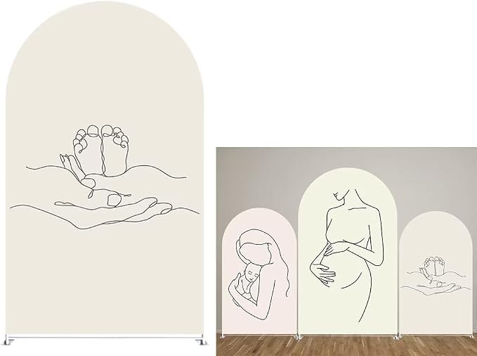 Baby Feet Pattern Arched Fabric Backdrop Covers for Pregnant Party Double-Sided Arch Covers and Metal Arch Backdrop Stand
