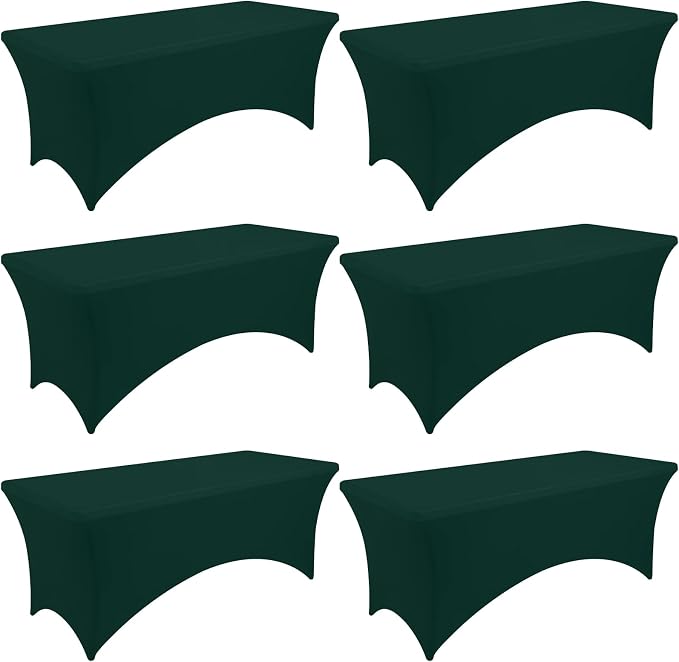 Moosfor Spandex Elastic Fitted 6FT Rectangle Tablecloth 6 Pack, Stretch Washable Reusable Table Cover for Outdoor Picnic, Dining, Wedding, Banquet & Party Events (Hunter Green, 72Lx30Wx30H Inch)