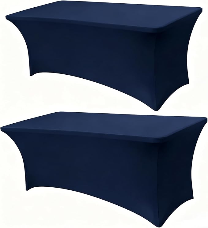 6FT Navy Blue Table Cloth - 2 Pack Fitted Stretch Rectangle Spandex Tablecloth, Washable Table Cover for Party, Picnic, Wedding, Banquet, Birthday and Festival(30" x 72")
