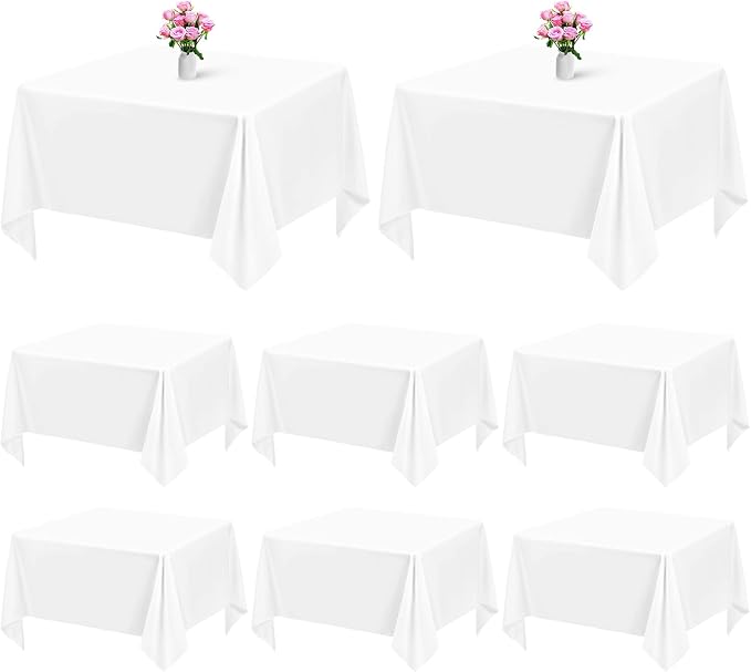 Showgeous 8 Pack White Square Tablecloth 52 x 52 Inch, Wrinkle Resistant Washable Polyester Fabric Table Cloth for Wedding Dining Parties Restaurant Card Table