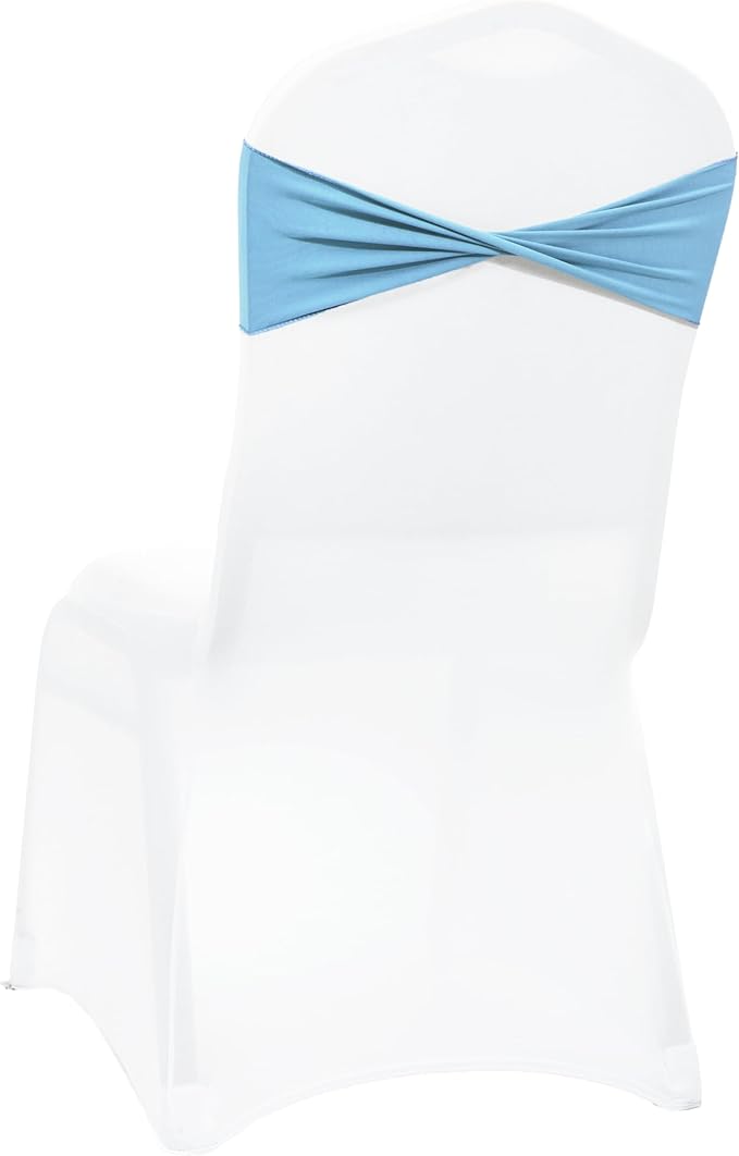 MDS Pack of 250 Spandex Chair Sashes Bows Elastic Stretch Dining Chair Bands Ties Without Slider Buckle Universal fits for Wedding Baby Shower Birthday Party Banquet Event Decoration - Blue