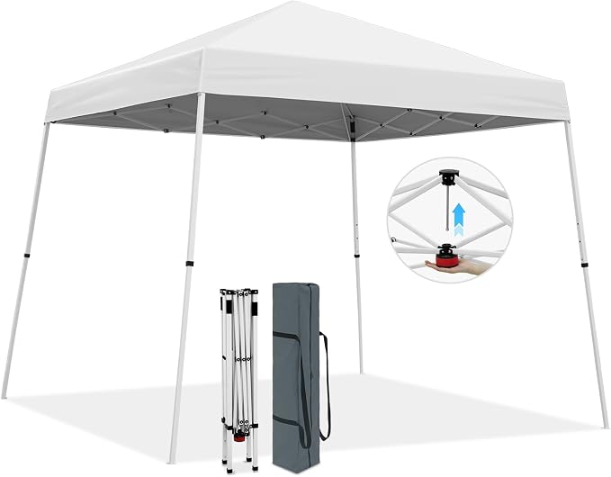 COOS BAY 10x10 Pop Up Canopy Tent, Portable Outdoor Shelter with Carry Bag for Tailgate, Party, Beach, Picnic, and Camping, 10x10 Base 8x8 Top, White