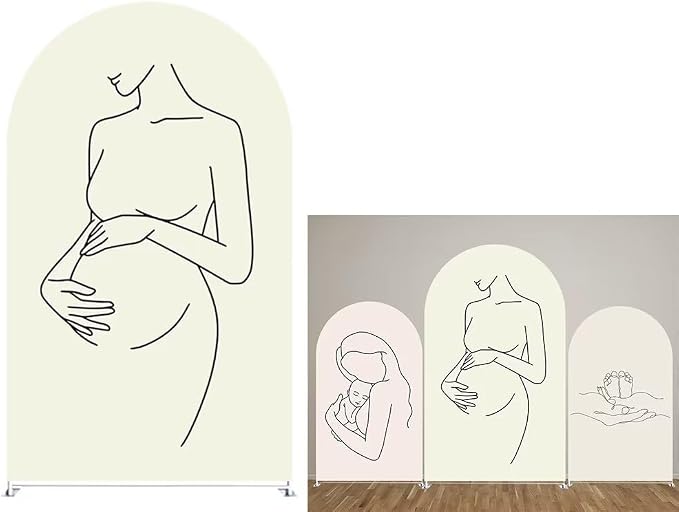 Pregnant Woman Pattern Arched Fabric Backdrop Covers for Pregnant Party Double-Sided Arch Covers and Metal Arch Backdrop Stand