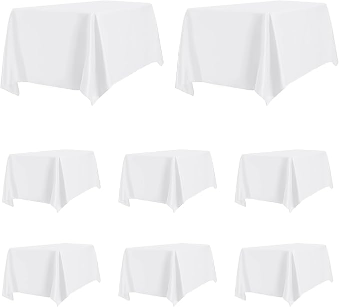 PureFit 8 Pack Rectangle White Table Cloths 60 x 102 Inch for 6Ft Tables, Stain and Wrinkle Resistant Table Linens for Home Use, Wedding, Party, Banquet and Camping